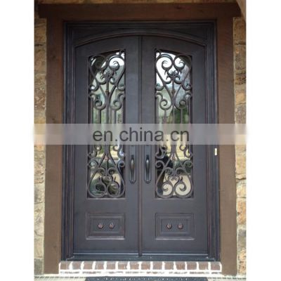 wrought iron grill metal front double entry doors with glass