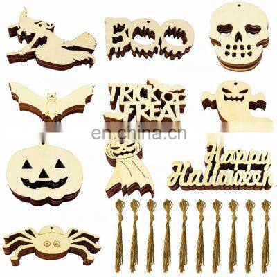 Unfinished Halloween wooden cutouts pumpkin bat wood slices ornaments for festival decoration DIY crafts making