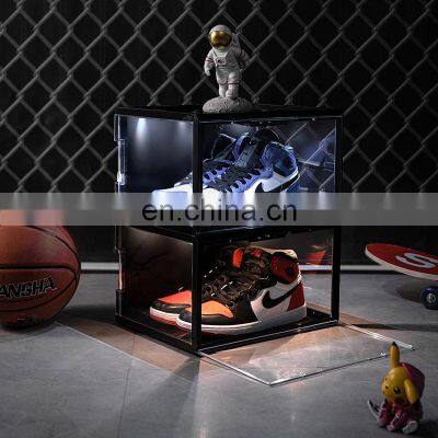Nike Acrylic Clear Shoe Box Led Side Open Clear Magnetic Acrylic Transparent Acrylic Shoe Box With Led Lights Stackable Lid photo-5