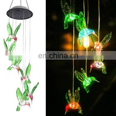 Waterproof Outdoor Color Changing Solar Night Lights Hummingbird Solar Wind Chimes Decorative Lights for Garden Yard Lawn Patio