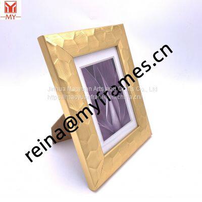 PS Plastic Photo Frame Gold Irregular Hexagonal Lines Slotted Back Photo Frame for Table Photo Display