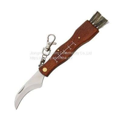 Best Selling High Quality Custom Picking Cutting Outdoor Pocket Knife Wooden Handle Mushroom Knife With Brush photo-2