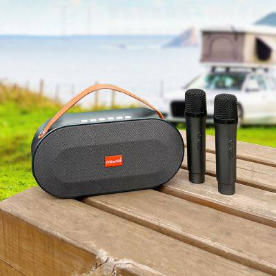 New Outdoor Karaoke Machine 30W power Loudspeaker Music Player Portable 3d stereo amplifier speaker with Two Microphones