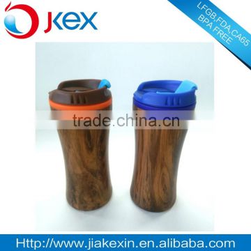 stainless steel travel car mug with wooden stripes printing