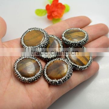 LFD-0072B Wholesale Natural Round Tiger's-eye Druzy Beads With Crystal Rhinestone Paved Loose Bead For Bracelet / Necklace