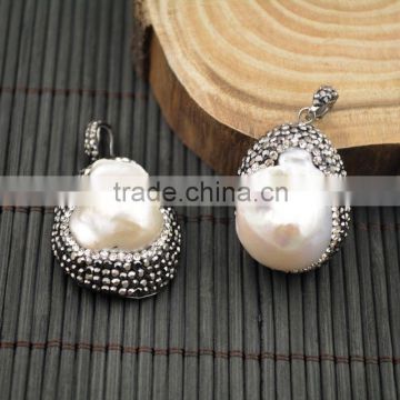 LFD-003P wholesale ~ Water Drop Pearl Pave Rhinestone Charms Pendants For Necklace Jewelry Finding Gift