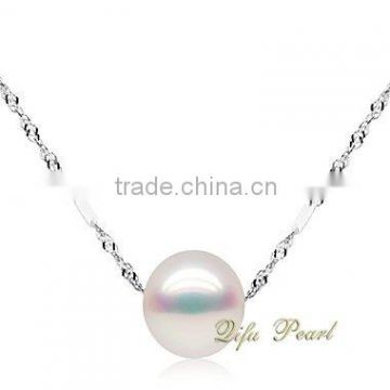 Wholesale Fashion Single Freshwater Pearl 18K White Gold Necklace Jewelry for Women