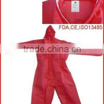 Disposable Non-woven Red Coverall with Hood and Front Zipper in CE,FDA,ISO13485 Standard