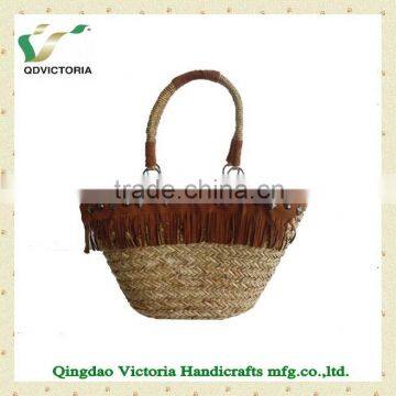 Seagrass straw with polyester cloth handbags