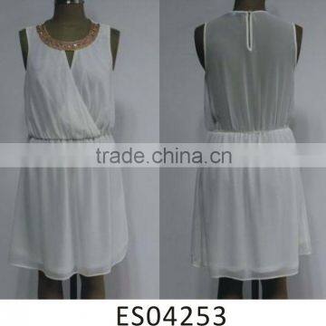 Ladies chiffon sleeveless beaded dress