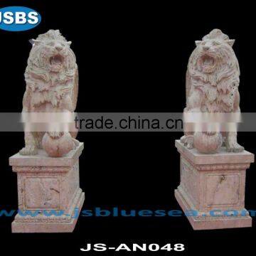 red natural travertine western palying lion statue