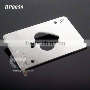 Promotion Beer Gifts Spades A Printed Brushed Stainless Steel Metal Playing Card Shaped Poker Bottle Opener