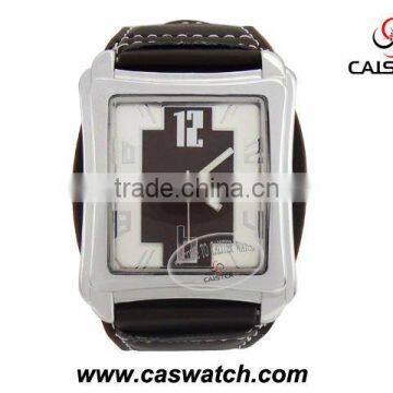 Big square alloy watch with pu leather band