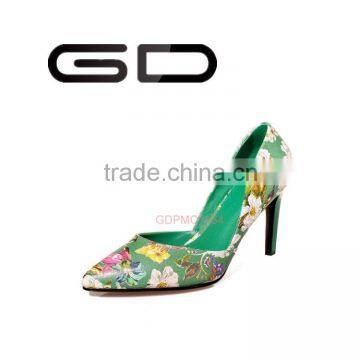 pointed toe sexy lady pumps flower print women high heel shoes