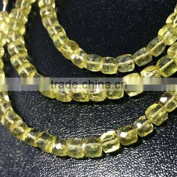 AAA+ GRADE NATURAL LEMON QUARTZ APPROX 7X7-8X8MM BOX FACETED LOOSE BEADS