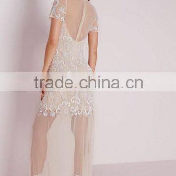 Premium Embellished Cap Sleeve Mesh Maxi Dress Nude photo-6