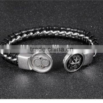 Magnetic Buckle Stainless Steel Leather Chain Bracelet