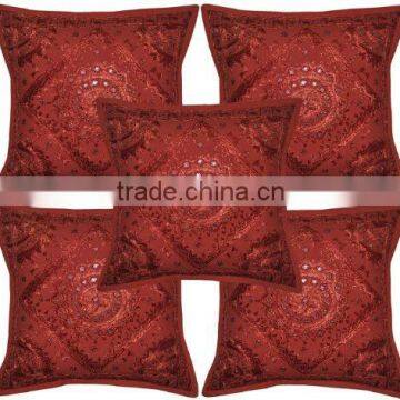 Indian Handmade Mirror Work Embroidery Cotton Cushion Cover Throw Pillow Covers