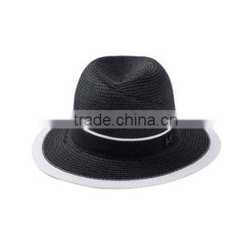 High quality paper straw black and white fedora hat cheap british style cap