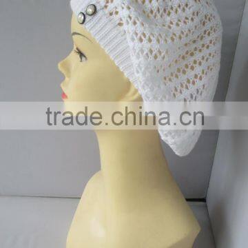 New Arrive Button Decoration Elegant White Crochet Knit Winter Hat photo-2