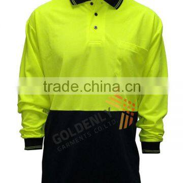 Safety Polo t shirt bright green color design for men/long sleeves