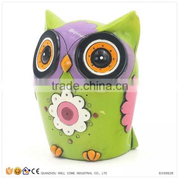 Resin Green Owl Save Money Cans Statues