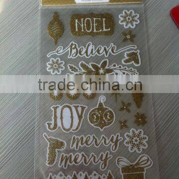 Merry Christmas glitter pvc sticker,,transparent pvc sticker