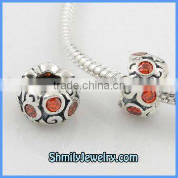 Wholesale Orange CZ Rhinestone Sterling Silver Rondelle Beads BCZ18B