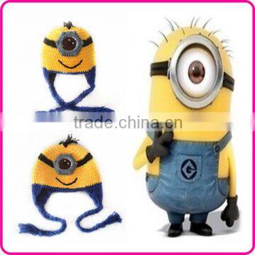 wholesale handmade crochet baby cartoon character minion hat