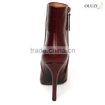 OlZB26 Pretty Mature Genuine Leather Boots Heel China Wholesale Ladies Ankle Boots With Rubber Outsole Shoes photo-2