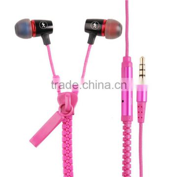 New products free sample bulk items metal in-ear zipper cable earphone with stereo sound effect for girls