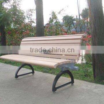 Outdoor cast iron park benches with plastic wood slat bench seating