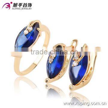 63657 Xuping Fashion 18K Gold Big Zircon Ring Earring Jewellry Set