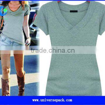 custom gey ladies v-neck t-shirt with cotton spandex fabric