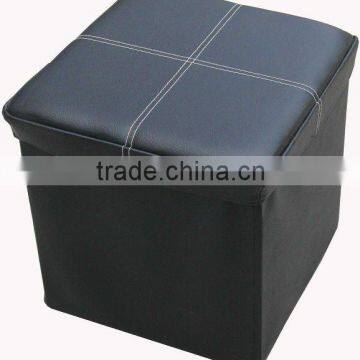 Cheaper! Black PVC Leather foldable Storage Ottoman