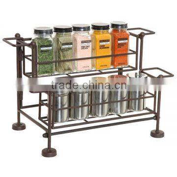 Black Metal 2 Tiers Counter Top Spice Jar Storage Organizer