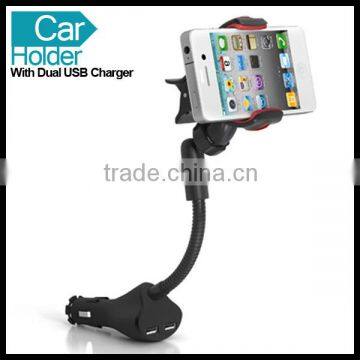 360 Degress Non-slip Car Mobile Phone Mount Holder with Dual USB Charger