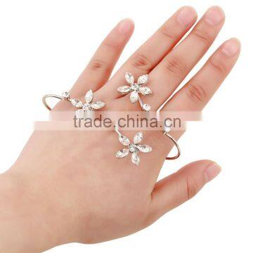 Sparkly Three Flowers Clear Crystal No Finger Hole Palm Rings For Women