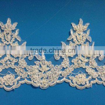 fashional lace trim with cording and beading for wedding dress