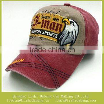 Embroider eagle logo 5 panel hats prewashed fabric baseball cap