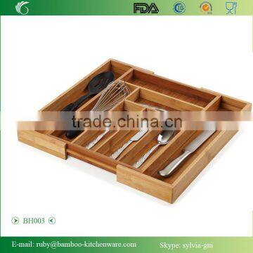 BH008/Storing Utensils Kitchen Organizer Bamboo Stainless Steel Cutlery Tray