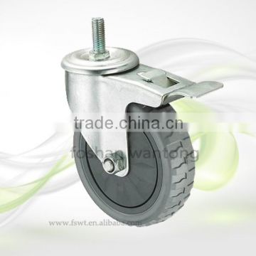 4 Inch Threaded Rod With Double Brake Swivel Industrial Pu Caster Wheel