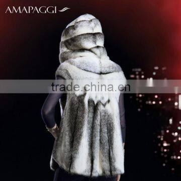 Regular Length Winter Women Black Cross Mink Fur Coat With Hat photo-2