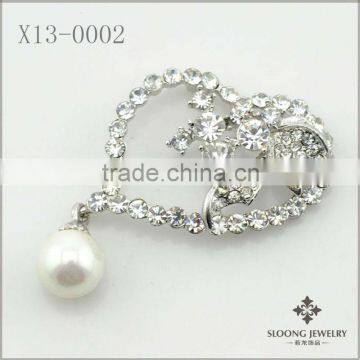 Fashion Heart Shape Brooch with Crystal and Pearl