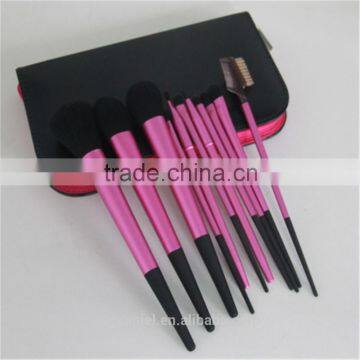 OEM Best seller 11pcs makeup brush set Long ferrule pink cosmetic brush set with pouch