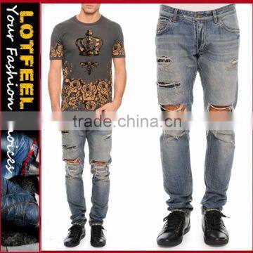 Biker Jeans Blue Denim jeans pantalon (LOTK112)