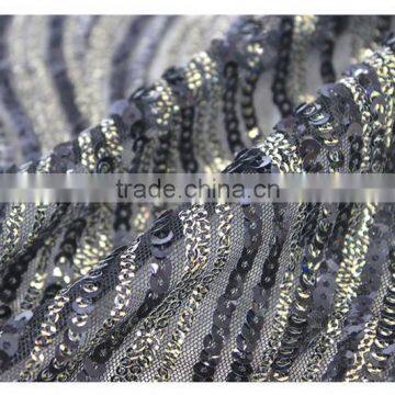Latest Design Wave Pattern Fashion Sequin Fabric, Wholesale Sequin Mesh Fabric / Stretch Sequin Embroidered Fabric photo-6