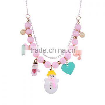 Alloy gold chain resin Pink Christmas snowman pendant jewelry for kids necklace