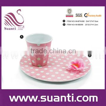 2015 Made in China Wholesale Popular European Tableware Pink Melamine Cups & serving tray