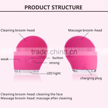 soft silicone Waterproof face brush facial ultrasonic cleansing brush device/korea hotsale sonic cleansing pink brush easy use